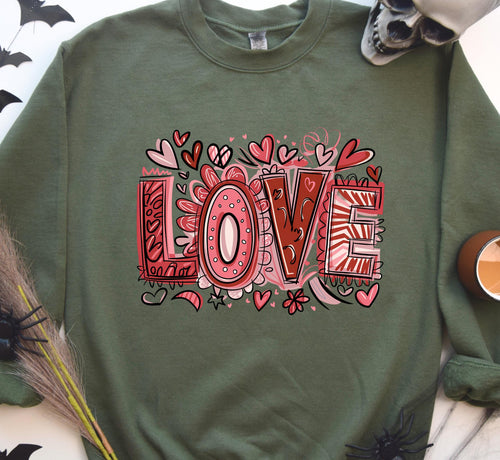 LOVE Graphic Pullover, Romantic Love Print Sweater, Valentines Day Love Crewneck, Trendy Love Design Sweatshirt, Valentines Day Gift for Her