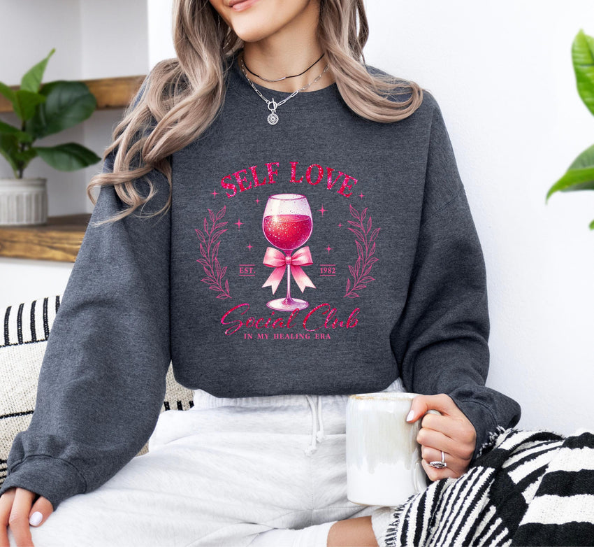 Wine Coquette Sweater, Social Club Shirt, Self Love Social Club Crewneck, In My Healing Era Jumper, Gift for Bachelorettes on Valentines Day