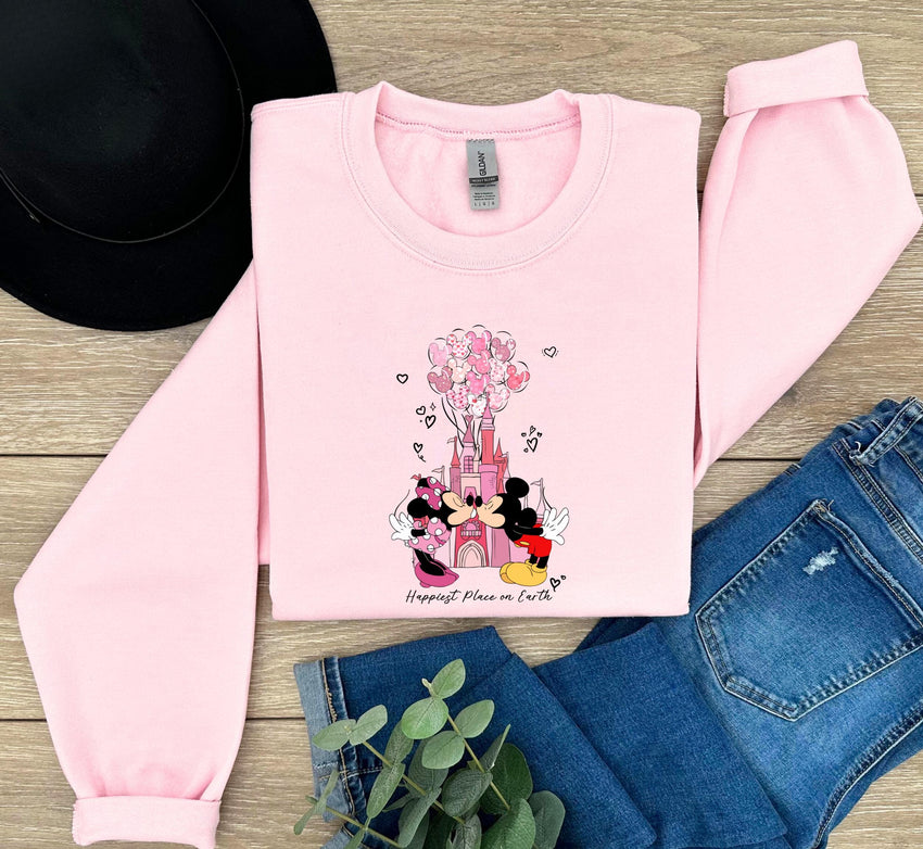 Disney Mickey Minnie Kiss Sweater, Mickey & Minnie Valentines Jumper, Happiest Place on Earth Shirt, Mickey Minnie Sweat, Love Gift for Her