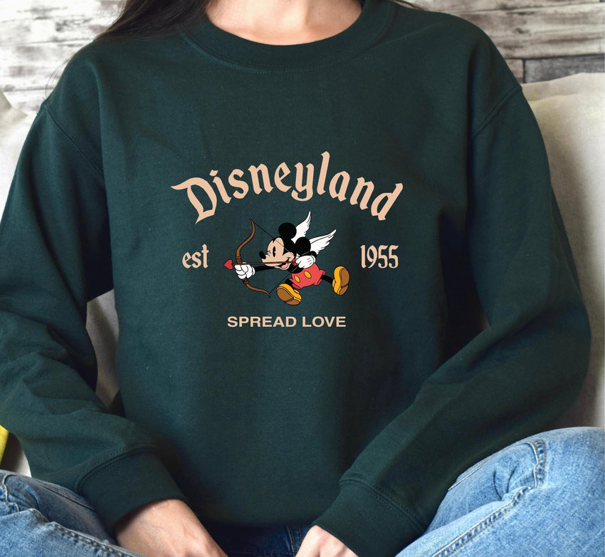 Disneyland Mickey Mouse Spread Love Sweatshirt, Disney Valentine's Day Sweater, Mickey Mouse Cupid Valentine Crewneck, Disneyland Love Gift