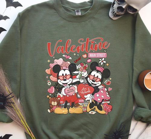 Valentines Day Sweater, Retro Disney Valentine Sweatshirt, Valentine on Main Street Shirt, Mickey Minnie Valentine Jumper, Disney Lover Gift