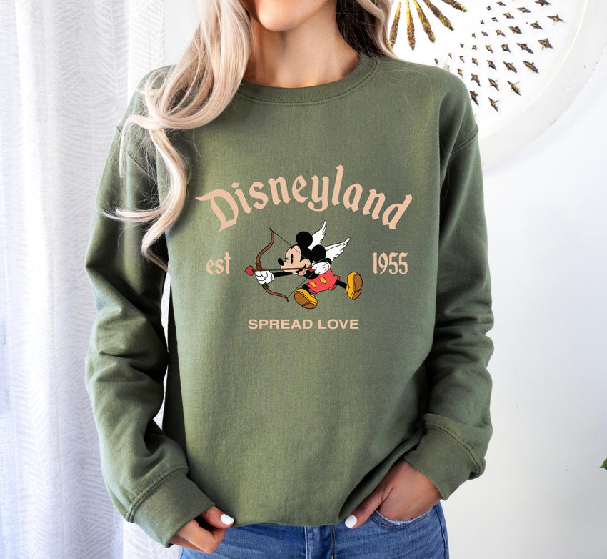 Disneyland Mickey Mouse Spread Love Sweatshirt, Disney Valentine's Day Sweater, Mickey Mouse Cupid Valentine Crewneck, Disneyland Love Gift