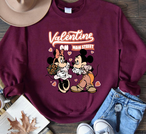 Valentine On Main Street Sweater, Retro Disney Valentine Sweatshirt, Disney Couple Shirt, Mickey Minnie Valentines Jumper, Disney Lover Gift