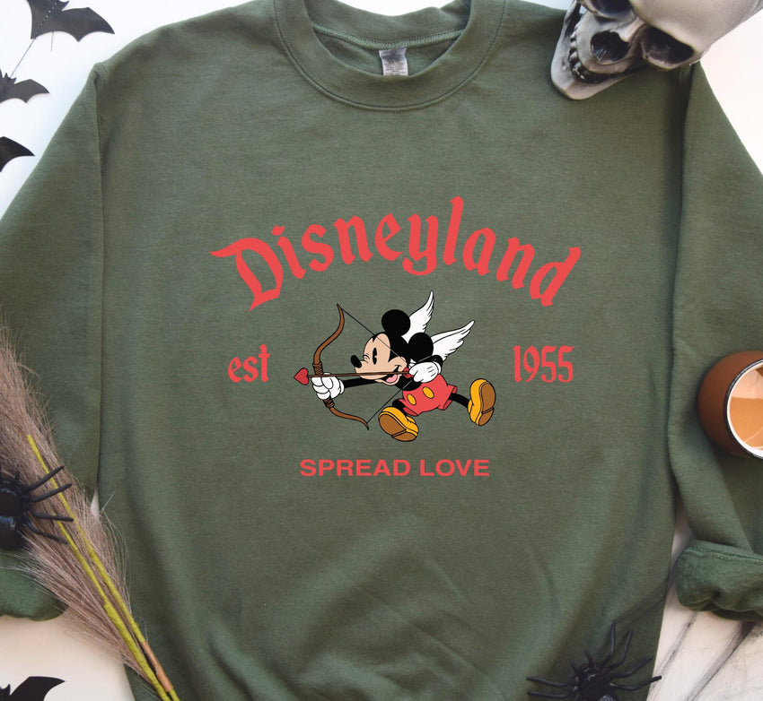 Disneyland Mickey Mouse Spread Love Sweatshirt, Disney Valentine's Day Sweater, Mickey Mouse Cupid Valentine Crewneck, Disneyland Love Gift