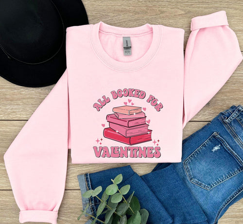 Valentines Day Bookworm Sweater, Valentines Day Book Tree Sweatshirt, Book Lovers Sweat, All Booked For Valentines Day Shirt, Cute Pink Gift