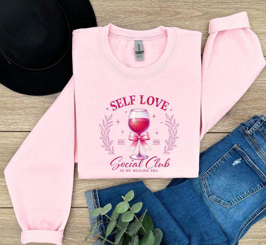 Wine Coquette Sweater, Social Club Shirt, Self Love Social Club Crewneck, In My Healing Era Jumper, Gift for Bachelorettes on Valentines Day