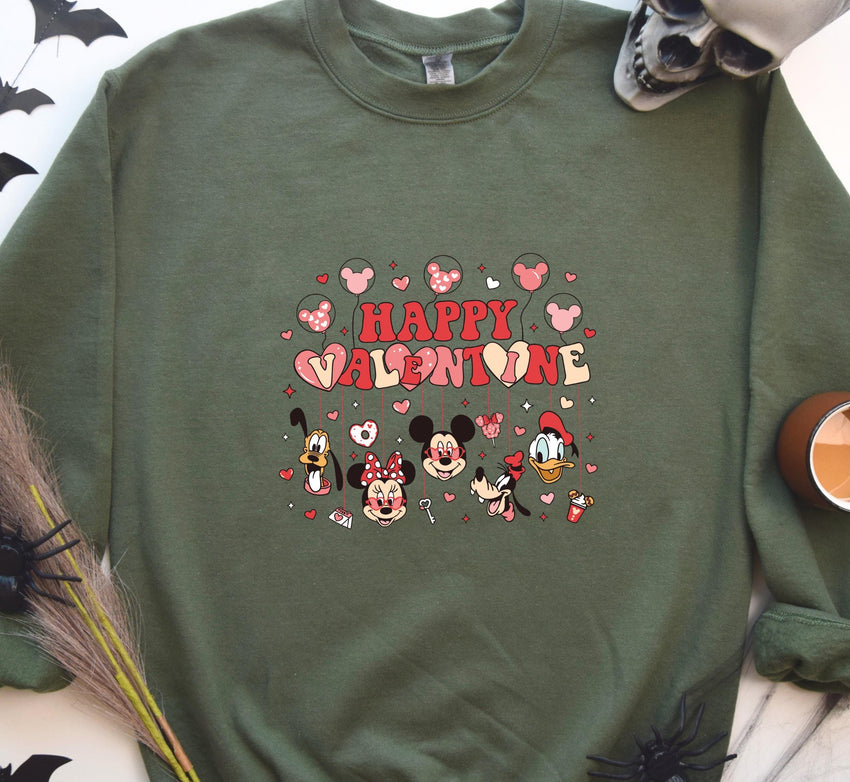 Cute Mickey And Friends Happy Valentine's Day Sweater, Disney Couple Matching Sweatshirt, Fancy Magic Kingdom Disneyland Family Holiday Gift