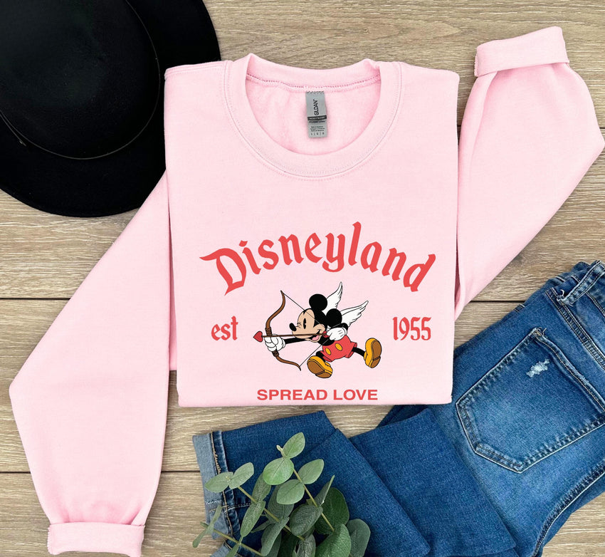 Disneyland Mickey Mouse Spread Love Sweatshirt, Disney Valentine's Day Sweater, Mickey Mouse Cupid Valentine Crewneck, Disneyland Love Gift