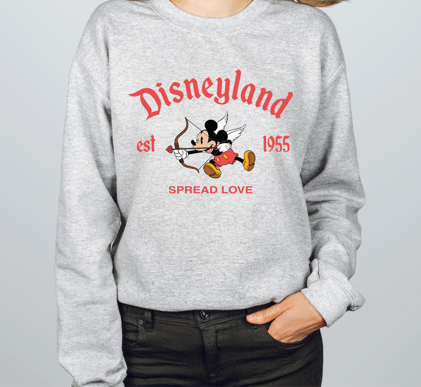 Disneyland Mickey Mouse Spread Love Sweatshirt, Disney Valentine's Day Sweater, Mickey Mouse Cupid Valentine Crewneck, Disneyland Love Gift