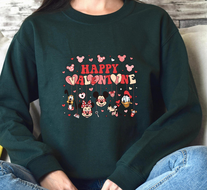 Cute Mickey And Friends Happy Valentine's Day Sweater, Disney Couple Matching Sweatshirt, Fancy Magic Kingdom Disneyland Family Holiday Gift