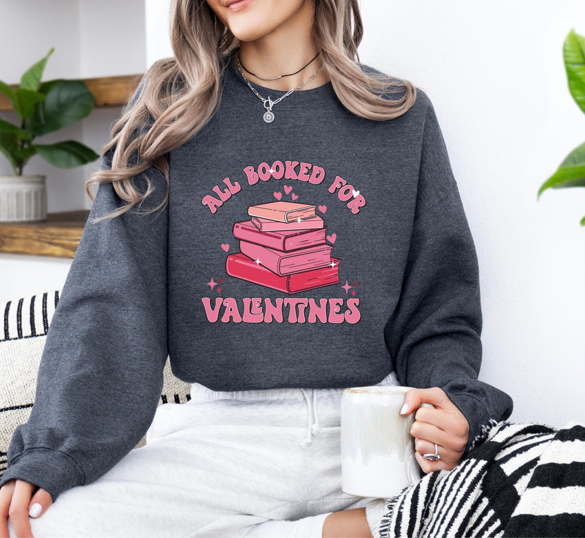 Valentines Day Bookworm Sweater, Valentines Day Book Tree Sweatshirt, Book Lovers Sweat, All Booked For Valentines Day Shirt, Cute Pink Gift