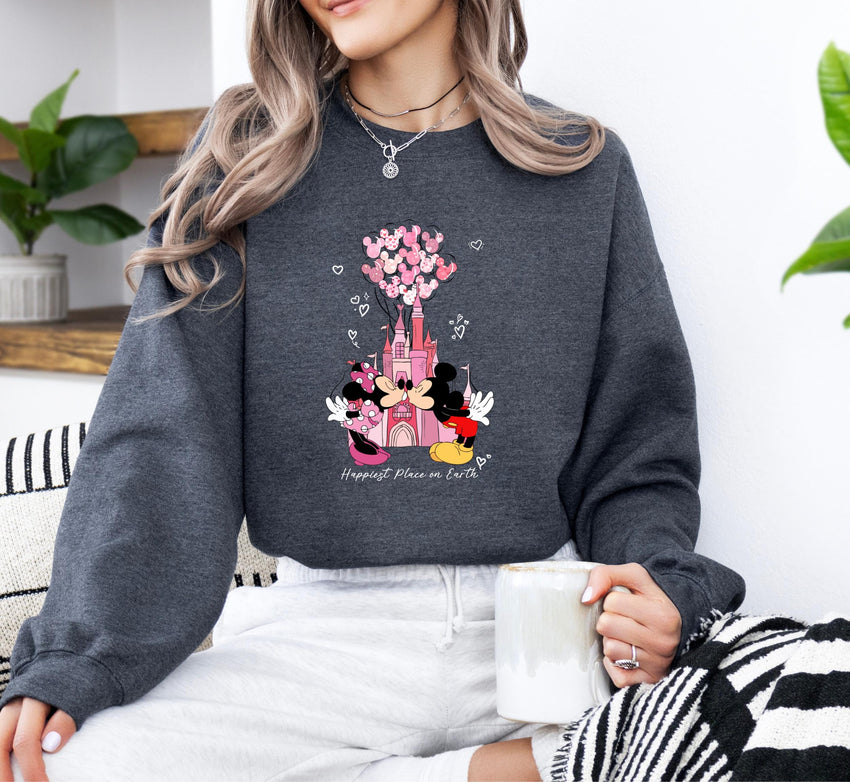 Disney Mickey Minnie Kiss Sweater, Mickey & Minnie Valentines Jumper, Happiest Place on Earth Shirt, Mickey Minnie Sweat, Love Gift for Her