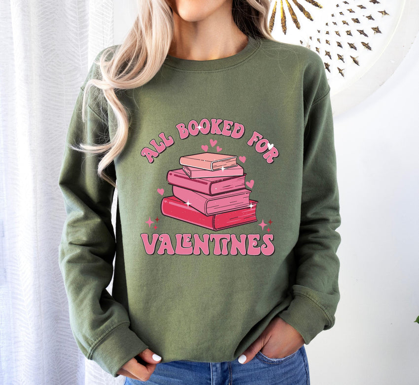 Valentines Day Bookworm Sweater, Valentines Day Book Tree Sweatshirt, Book Lovers Sweat, All Booked For Valentines Day Shirt, Cute Pink Gift