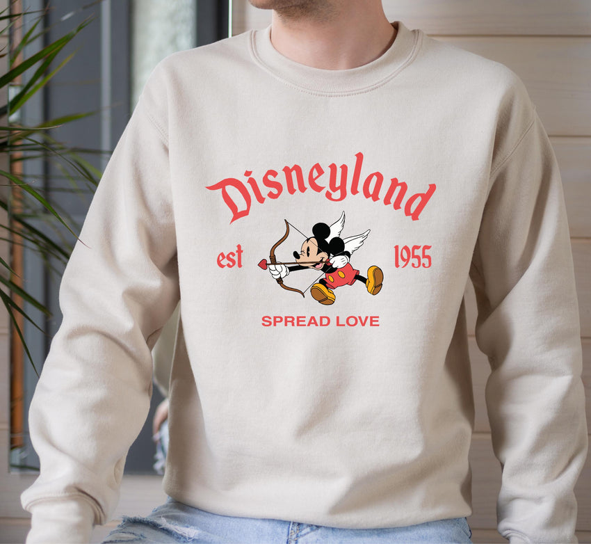 Disneyland Mickey Mouse Spread Love Sweatshirt, Disney Valentine's Day Sweater, Mickey Mouse Cupid Valentine Crewneck, Disneyland Love Gift