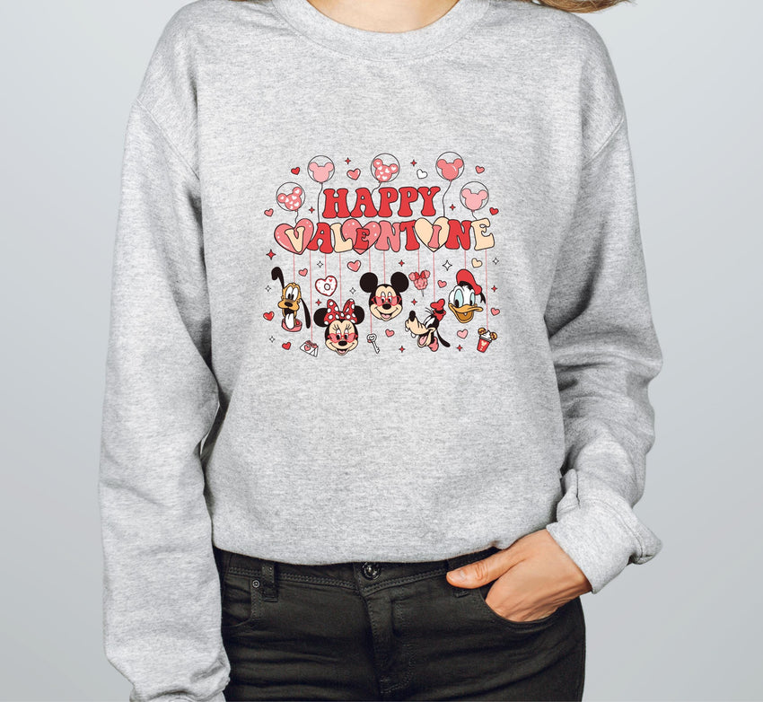 Cute Mickey And Friends Happy Valentine's Day Sweater, Disney Couple Matching Sweatshirt, Fancy Magic Kingdom Disneyland Family Holiday Gift