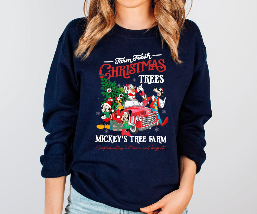 Retro Disney Farm Fresh Sweatshirt, Mickey's Tree Farm Shirt, Mickey And Friends Christmas Sweatshirt, Tree Farm Mouse & Friends Christmas