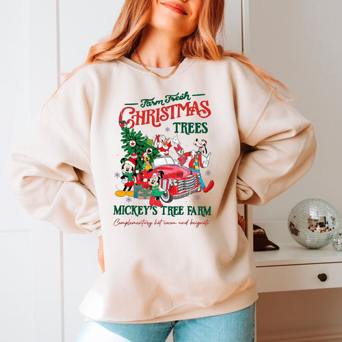 Retro Disney Farm Fresh Sweatshirt, Mickey's Tree Farm Shirt, Mickey And Friends Christmas Sweatshirt, Tree Farm Mouse & Friends Christmas