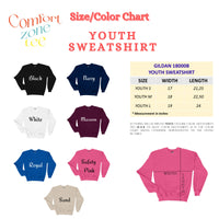 a diagram of a youth sweat shirt with different colors