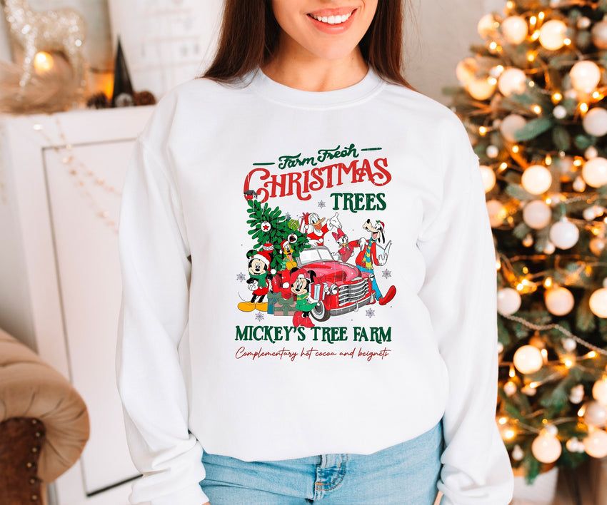 Retro Disney Farm Fresh Sweatshirt, Mickey's Tree Farm Shirt, Mickey And Friends Christmas Sweatshirt, Tree Farm Mouse & Friends Christmas