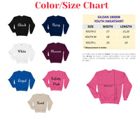 the color / size chart for a youth&#39;s sweatshirt