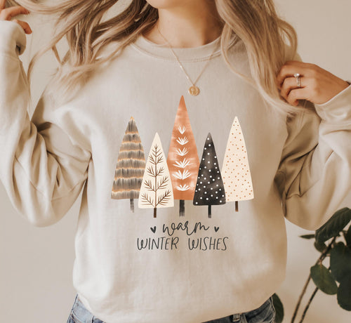 Warm Winter Wishes Sweat, Christmas Tree Sweatshirt, Christmas Crewneck Sweatshirt, Holiday Sweatshirt, Winter Lover Xmas Party Gift