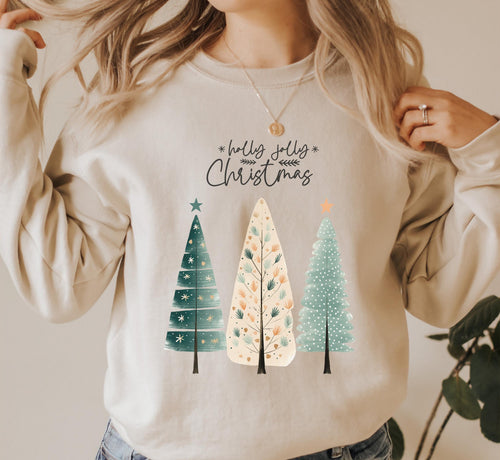 Holly Jolly Christmas Sweatshirt, Christmas Party Shirt,  Christmas Tree Sweatshirt, Holiday Sweaters for Women, Family Party Shirt