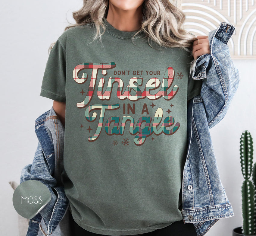 Don't Get Your Tinsel in a Tangle Christmas Shirt, Comfort Colors Shirt, Womens Christmas Shirt, Funny Xmas Shirt, Christmas Plaid Shirt