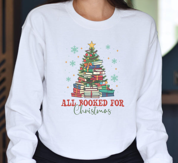 All Booked For Christmas Sweathirt, Book Lovers Christmas Gift, Bookworm Christmas Sweathirt, Christmas Book Tree Sweat, Gift for Librarian