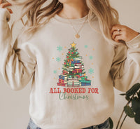 All Booked For Christmas Sweathirt, Book Lovers Christmas Gift, Bookworm Christmas Sweathirt, Christmas Book Tree Sweat, Gift for Librarian