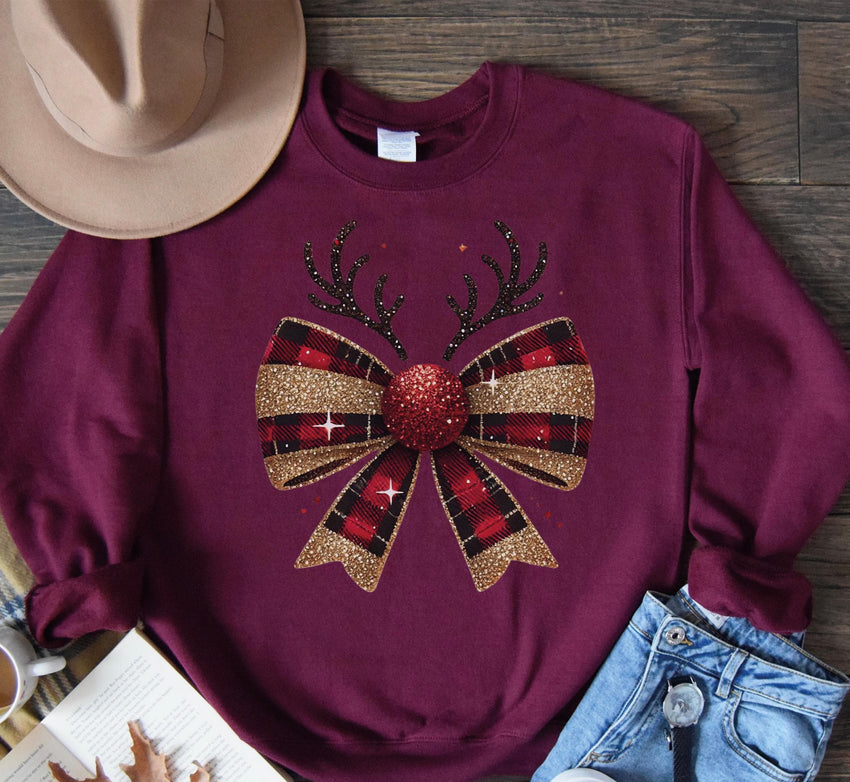 Christmas Bow Sweatshirt, Christmas Ribbon Shirt, Christmas Family Sweat, Merry Christmas Bow Sweat, Christmas Season Sweatshirt