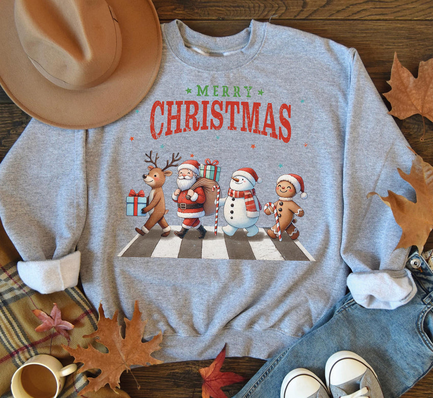 Merry Christmas Sweatshirt, Retro Santa Claus Sweat, Christmas Walking Across Shirt, Christmas Shirt For Women, Gingerbread Christmas Sweat