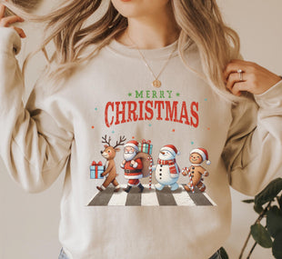 Merry Christmas Sweatshirt, Retro Santa Claus Sweat, Christmas Walking Across Shirt, Christmas Shirt For Women, Gingerbread Christmas Sweat