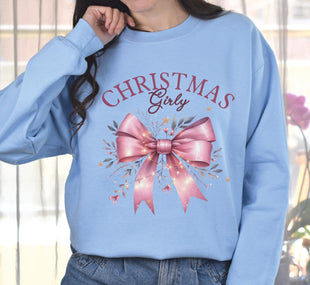 Christmas Girly Sweatshirt, Christmas Coquette Bow Shirt, Christmas Girly Crewneck, Holiday Season Shirts, Retro Christmas Sweatshirt