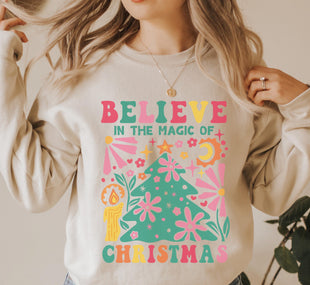 Believe in the Magic of Christmas Sweat, Vintage Christmas Tree Sweat, Christmas Sweatshirts for Women, Merry Christmas Sweatshirt