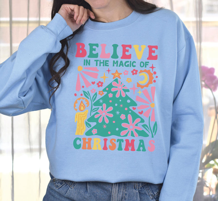 Believe in the Magic of Christmas Sweat, Vintage Christmas Tree Sweat, Christmas Sweatshirts for Women, Merry Christmas Sweatshirt