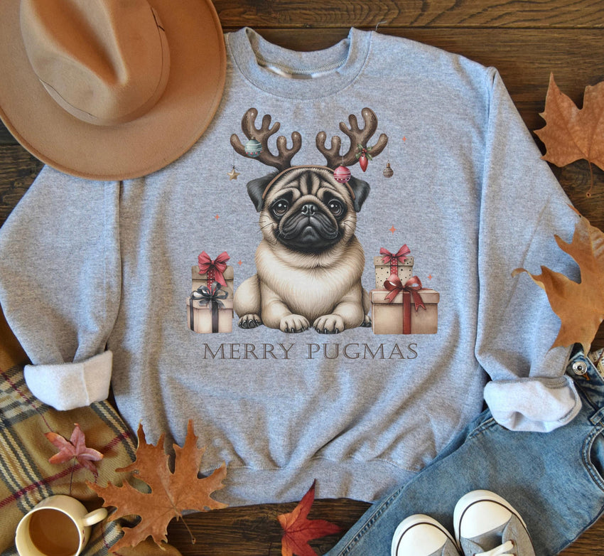 Merry Pugmas Sweat, Dog Lover Gift, Funny Christmas Sweat, Animal Lover Sweat, Dog Mom Shirt, Christmas Pugs Shirt, Christmas Party Gift