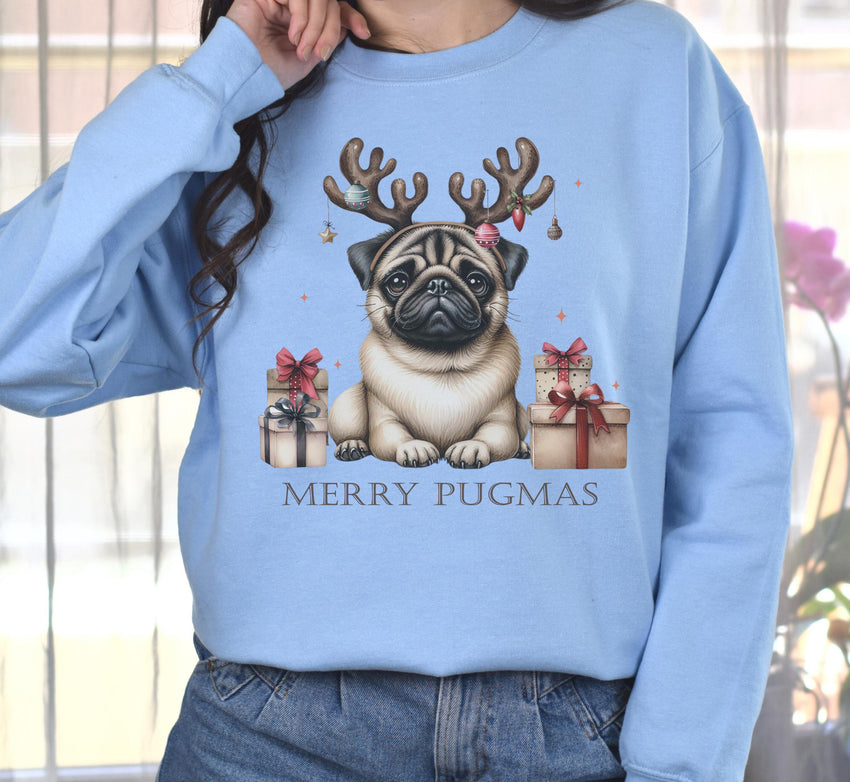 Merry Pugmas Sweat, Dog Lover Gift, Funny Christmas Sweat, Animal Lover Sweat, Dog Mom Shirt, Christmas Pugs Shirt, Christmas Party Gift