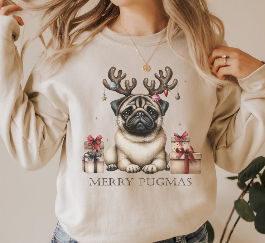 Merry Pugmas Sweat, Dog Lover Gift, Funny Christmas Sweat, Animal Lover Sweat, Dog Mom Shirt, Christmas Pugs Shirt, Christmas Party Gift