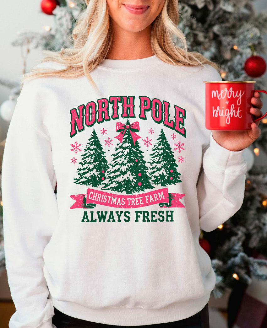 North Pole Christmas Shirt, Christmas Tree Farm Sweatshirt, Christmas Shirt, Oversized T shirt, Christmas Gift