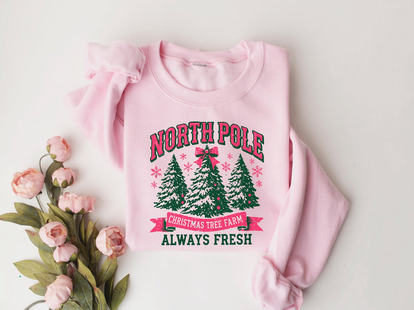 North Pole Christmas Shirt, Christmas Tree Farm Sweatshirt, Christmas Shirt, Oversized T shirt, Christmas Gift