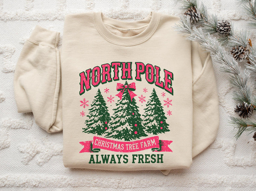 North Pole Christmas Shirt, Christmas Tree Farm Sweatshirt, Christmas Shirt, Oversized T shirt, Christmas Gift