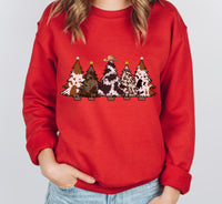 Cow Print Christmas Tree Sweatshirt, Farmhouse Country Christmas Pullover, Cattle Cowgirl Holiday Crewneck, Western Christmas Graphic Top