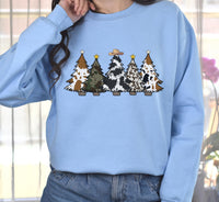 Cow Print Christmas Tree Sweatshirt, Farmhouse Country Christmas Pullover, Cattle Cowgirl Holiday Crewneck, Western Christmas Graphic Top