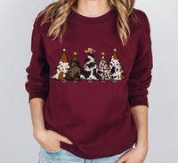 Cow Print Christmas Tree Sweatshirt, Farmhouse Country Christmas Pullover, Cattle Cowgirl Holiday Crewneck, Western Christmas Graphic Top