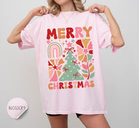 Boho Merry Christmas Shirt, Comfort Colors Shirt, Boho Flowers Shirt, Christmas Party Shirt, Family Christmas Shirt, Christmas Retro Shirt