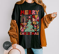 Boho Merry Christmas Shirt, Comfort Colors Shirt, Boho Flowers Shirt, Christmas Party Shirt, Family Christmas Shirt, Christmas Retro Shirt