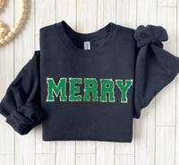 Merry Chenille Patch Sweatshirt, Christmas Gift, Holiday Sweater, Retro Christmas Shirt, Christmas Sweatshirt for Woman