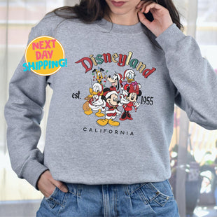 Disneyland Christmas Sweatshirt, Vintage Disneyland Holiday, Mickey and Friends Shirt, Disneyland California 1955, Disneyland Christmas