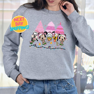 Mickey and Friends Christmas Sweatshirt, Mickey's Very Merry Christmas, Pink Christmas tree Sweatshirt, Vintage Mickey And Friends Christmas