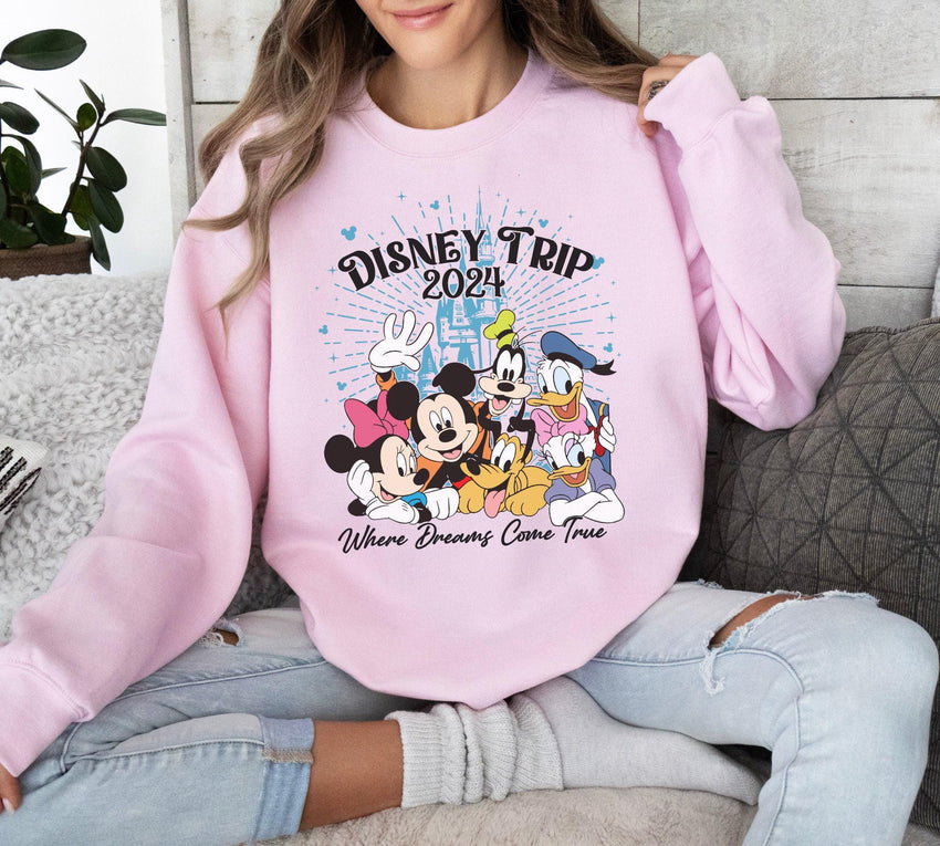 Disney Trip 2024 Sweatshirt, Where Dreaming Comes True, Family Disneyworld Shirt, Disney Sweatshirt, Mickey and Friends Sweatshirt